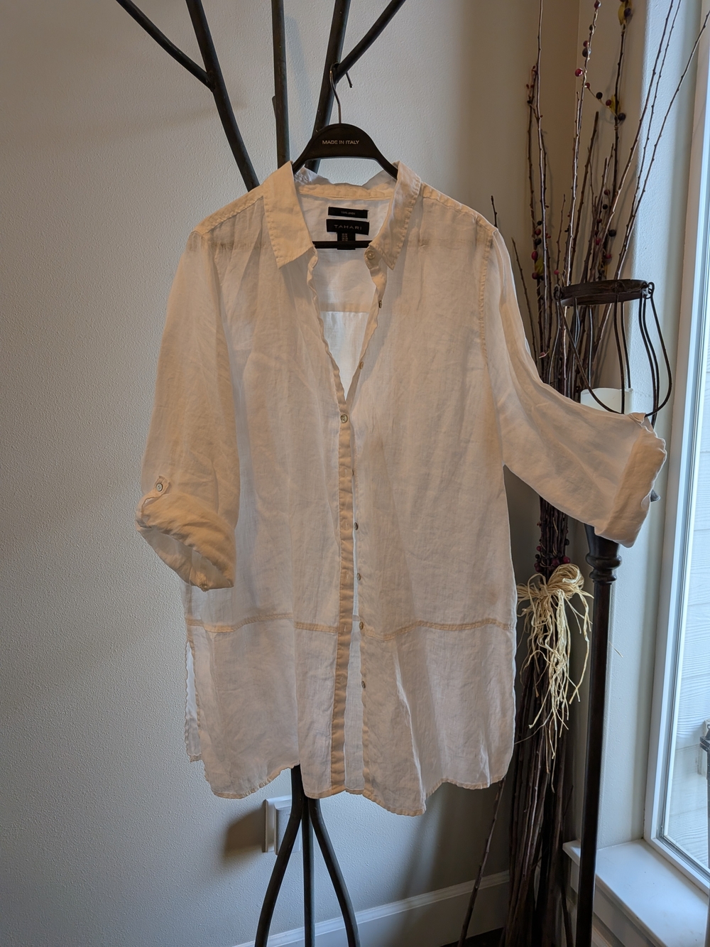 Women's Casual White Linen Button-Up Shirt/ Swim Cover-up